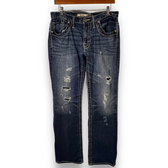 BKE Derek Jeans Straight Leg Blue Distressed Denim Rugged Classic Fit 30L - Picture 2 of 11